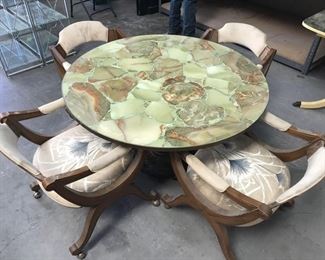 Cast Iron Dining Room Table With  4 Cushioned Chairs 