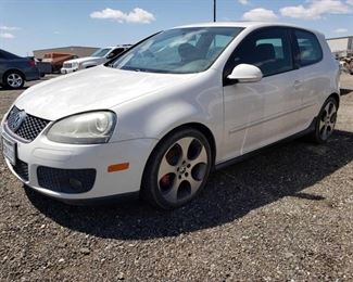 214	

2009 Volkswagon GTI
Year: 2009
Make: Volkswagen
Model: GTI
Vehicle Type: Passenger Car
Mileage:
Plate: 6HOJ390
Body Type: 2 Door Hatchback
Trim Level: 2.0T
Drive Line: FWD
Engine Type: L4, 2.0L; DOHC 16V; Turbo
Fuel Type: Gasoline
Horsepower:
Transmission: Automatic
VIN #: WVWFD71K09W145332

Features and Notes:
Power Windows, Mirrors, Door Locks, Steering Wheel Controls MU