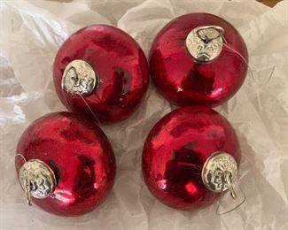 $12 - Set of 4 Red Ball Ornaments (crackle finish)