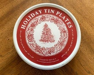 $10 - Restoration Hardware Holiday Tin Plates (Set of 4 with Tin Container)
