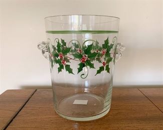 $12 - Hand Painted Christmas Holly Glass Ice Bucket