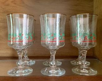 $12 - Set of 6 Christmas Stemware (Holly with Gold Rim)