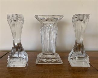 $15 for the Lot - 2 Glass Candlesticks & 1 Vase (all shown here)