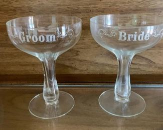 $8 - Vintage Bride & Groom Champagne Glasses