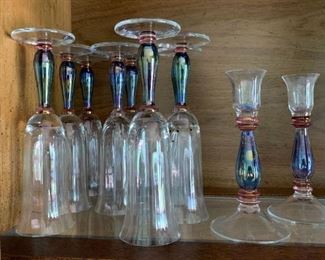$15 - Lot of 8 Champagne Glasses & 2 Matching Candlesticks