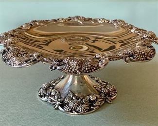 Item 102: Antique Tiffany Blackberry Vine Tazza, -7 3/4" across and appx 3-3.5" tall, Sterling Silver: $495