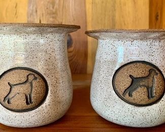 Studio Pottery Candle Holders with Dogs, by Earthworks Pottery, VT: Pair, $16