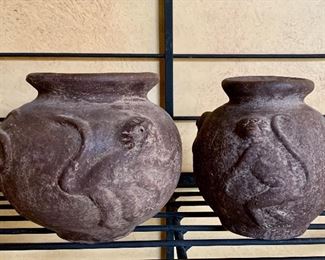 Two Clay Pots with Monkey Motif: $85