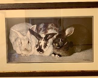 Item 28: Three Bunnies, Framed - 27" x 17": $125