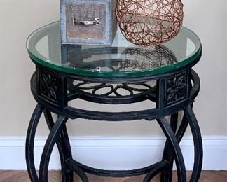 Item 24: Iron Side Table with Glass Top, 19" x 23": $150