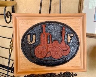 Vintage Cast Iron UF United Firefighter Insurance Steam Fire Engine Plaque: $30