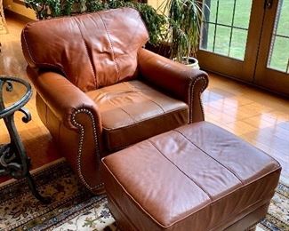Item 67: Hancock and Moore Arm Chair with Nailhead Trim and Ottoman: $265