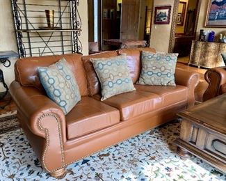 Item 66: (1) Hancock and Moore Leather Sofa with Nailhead Trim, 83" x 38.5" x 26": $545 