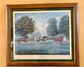 Item 51: Richard Stone Reeves Litho, 486/850, Signed: "Three Kings"; Pictured from left to right in a field at Claiborne Farm in Paris, Kentucky are Nijinsky II, Spectacular Bid and Secretariat - 30 x 26: $250