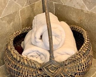 Basket with three white towels: $14