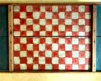 Item 71: Antique gameboard with red and white squares, 29" x 16": $175