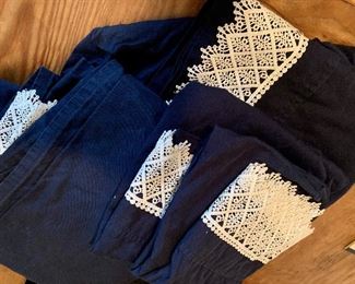 Navy sheets with lace accents - 2 sets of twins with twin cases: $25