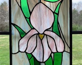 Item 96: Pink Iris Stained Glass, 11" x 17": $85