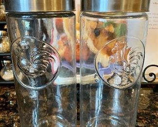 Glass Rooster Storage Jars with Stainless Steel Covers: $12
