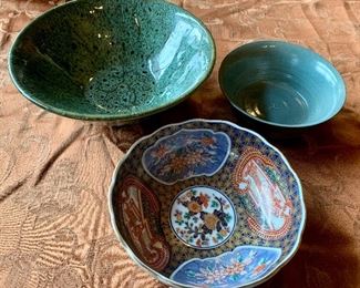 Lot of three bowls, two studio pottery and one Asian inspired: $22