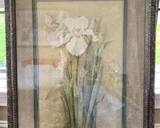 Item 93: White Iris, nicely framed: $85