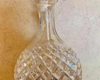 Fancy vintage decanter on wood stand: $85