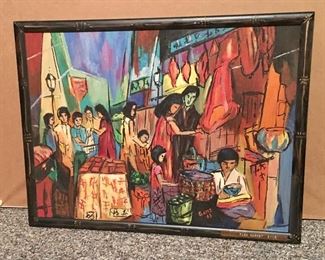 Original oil on canvas - signed by J. Ganz - "Chinese Market" 15 x 19: $95