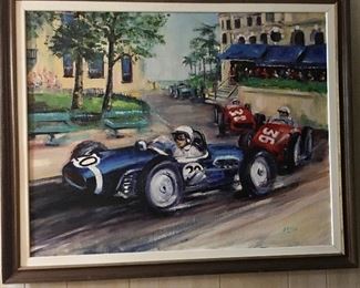 Original Oil on Canvas - "Monte Carlo Race Track", Size 28 x 34, original art, signed J. Ganz - great for a kid's room! $125