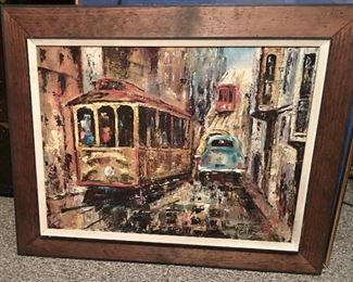 Original Oil on Canvas, signed J Ganz - "San Fran Cable Cars" 30 x 34: $125