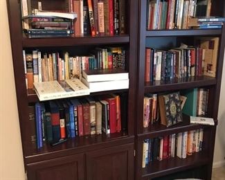 2 dark wood bookcases.
