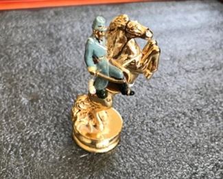 Chess set with bronze and pewter(?) civil war pieces.