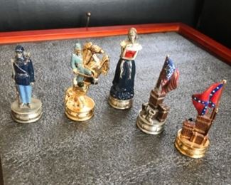 Chess set with bronze and pewter(?) civil war pieces.