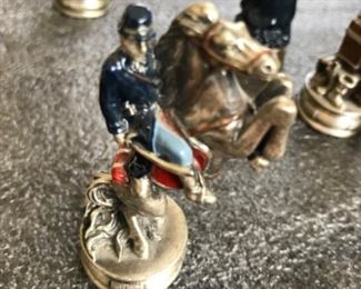 Chess set with bronze and pewter(?) civil war pieces.