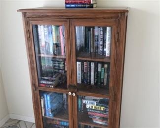 Wood, glass door bookcase.
