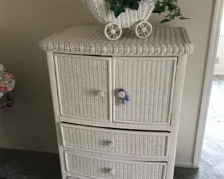 White wicker cabinet.