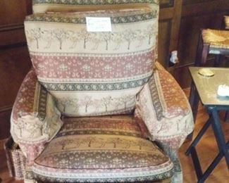 Upholstered Chair & Ottoman $150