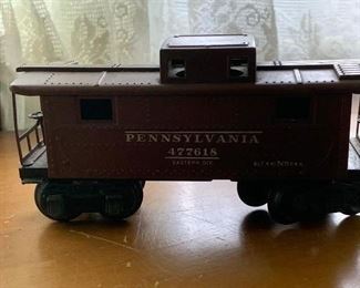 Picture   9 of 16. Vintage post-war Lionel train set from the 1940’s that includes (1) #1666 locomotive/coal tender, (1) Pennsylvania RR 477618 caboose, (1) #3444 animated Erie gondola with hobo & cop, (1) #3459 green dump car, (1) #2679 Baby Ruth box car, (1) #2680 Sunoco tank car, (1) #6080 observation car, (1) Pennsylvania 477618  Caboose, Trainmaster Transformer, 250 Watt, type ZW, (1) #304 beacon, (1) switch controller & tracks, (1) #30 water tower, (damaged), (1) Tyco steel overhead foot bridge, (many items with original boxes), assorted paper 3-dimensional buildings. $275.
Sorry, NO TRACKS! Available for local pickup by using Contact button below.
