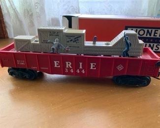 Picture  5 of 16. Vintage post-war Lionel train set from the 1940’s that includes (1) #1666 locomotive/coal tender, (1) Pennsylvania RR 477618 caboose, (1) #3444 animated Erie gondola with hobo & cop, (1) #3459 green dump car, (1) #2679 Baby Ruth box car, (1) #2680 Sunoco tank car, (1) #6080 observation car, (1) Pennsylvania 477618  Caboose, Trainmaster Transformer, 250 Watt, type ZW, (1) #304 beacon, (1) switch controller & tracks, (1) #30 water tower, (damaged), (1) Tyco steel overhead foot bridge, (many items with original boxes), assorted paper 3-dimensional buildings. $275.
Sorry, NO TRACKS! Available for local pickup by using Contact button below.