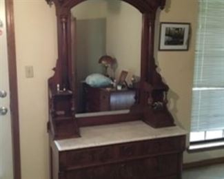 10. Matching Eastlake dresser & mirror. Dresser needs some pulls -  we have  mostly all of them.                      
48"L x 20"D  62"Tx28"T= Total height 92"                           
( has pediment, not shown)                                   $395
