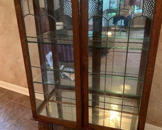 UNUSUAL C1920'S STAINED GLASS CURIO DISPLAY CABINET ~  4’2” HT X 36”W X 11'" D ~ $425 (REDUCED $325)