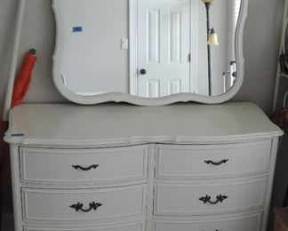 PAINTED WHITE 1970'S DRESSER  WITH MIRROR