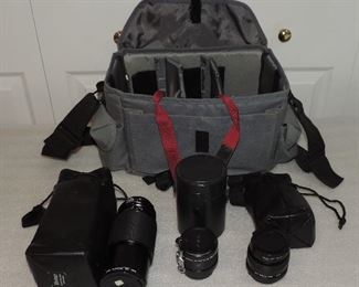 (3) VIVITAR LENSES AND BAG