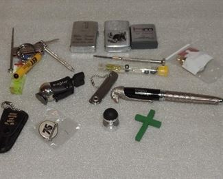 JUNK DRAWER LOT WITH ADVERTING LIGHTERS