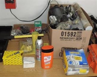 LOT OF CAR AND BIKE  PARTS  TABLE LOT