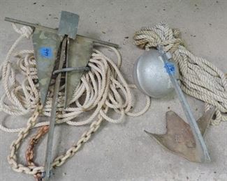 (2) BOATING ANCHORS WITH ROPE