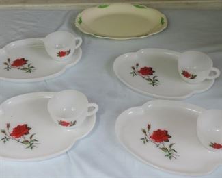 VINTAGE MILK GLASS WITH ROSES LOT