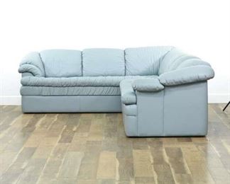 Italian Style Powder Blue Overstuffed Sectional