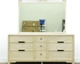 Drexel Mid Century Campaign Style Long Dresser W Mirror