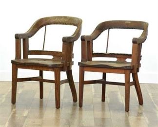 Pair Rustic Barrel Back Armchairs