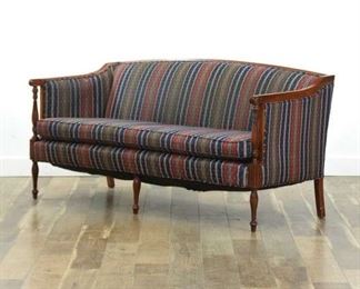 Carved English Regency Sofa W Striped Upholstery
